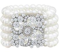 crayfomo Bracciale di perle multi-filo con accenti di cristallo scintillante con perla e cristallo Lviny bracciale elasticizzato da donna