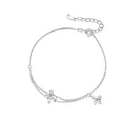 crayfomo Bracciale in argento sterling S999 a forma di gardenia, bracciale a doppio strato sovrapponibile con catenina regolabile, gioiello elegante e minimalista, ideale come regalo per le donne