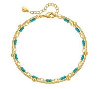 crayfomo Bracciale Turchese da Donna, Braccialetto con Perline Doppio Strato Catena Tono Oro con Perline Verdi Regolabile 16,5 cm Boho Gioielli Regalo
