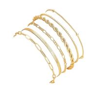 crayfomo Braccialetti in oro 6 pezzi per le donne, Set di braccialetti impilabili placcati in oro 14K, Catene piatte con maglie cubane regolabili Bohemian Gioielli regali per gli uomini delle donne
