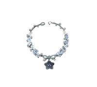 crayfomo Braccialetto con perline a fiori blu con ciondolo a stella-Braccialetto con cordone regolabile intrecciato a mano da donna