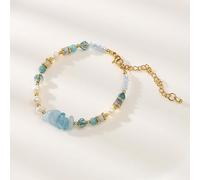 crayfomo Braccialetto di perline da donna, braccialetto di perle d'acqua dolce barocco con cristallo blu acquamarina schiacciata, gioielli alla moda per amanti, madri e amici.