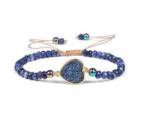 crayfomo Bracciali con perline regolabili con pietre preziose da 4mm da donna, intrecci di agata blu a mano con ciondoli a forma di cuore, regali ispiratori di energia per amico