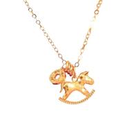 crayfomo Collana a dondolo placcato oro 18K con cavallo a dondolo e ciambella-graziosi gioielli con ciondoli testurizzati da donna, regalo fortunato per il giorno e il festival