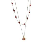 crayfomo Collana a Doppio Livello con Pendente a Melagrana, Catena Dorata con Perline Rosse, Set di Charm a Frutto per Donna