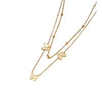 crayfomo Collana a farfalla a doppio strato color oro da donna, elegante gioiello intarsiato a conchiglia bianca da donna, adatta a qualsiasi occasione