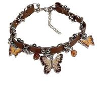 crayfomo Collana a farfalla marrone per donna, ciondolo a farfalla retrò stile punk con catena in pelle, perfetto per usura quotidiana, regalo