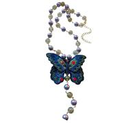 crayfomo Collana a farfalla per donna, Design con ciondolo con perline di vetro color farfalla in tessuto retrò, Collana lunga alla moda boema unica, perfetta per l'usura quotidiana, Regalo