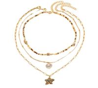 crayfomo Collana a tre strati in stile boemo-Capesante in finta perla e stella marina con perline di riso girocollo gioielli a strati costieri per feste e regali