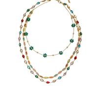 crayfomo Collana Bohemian Triple Strato-Set Girocollo in Pietra Mista Vintage con Catene Regolabili in Acciaio Titanio da 14,5 2 Pollici (Senza Groviglio, Ipoallergenico, 15g)