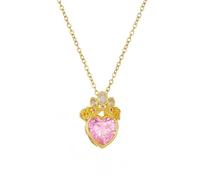 crayfomo Collana con ciondolo 18K placcato oro corona e cuore rosa-Cristallo scintillante gioielli da principessa da donna, compleanno romantico e regalo