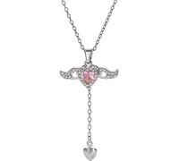 crayfomo Collana con ciondolo a cuore in argento placcato angelo-ciondolo con ali in cristallo rosa, memoria romantica-Custode gioielli da donna