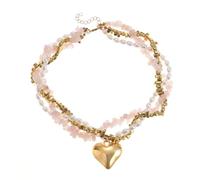 crayfomo Collana con ciondolo a forma di pietra rosa e perla a forma di cuore Collana con pietra schiacciata a spirale Accessorio romantico adatto per le datazioni, i festival e la vita quotidiana