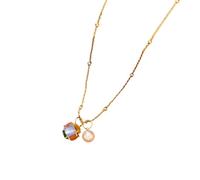 crayfomo Collana con ciondolo a sfera e perla multicolore placcata in oro-Gioielli da giorno giocosi, catena vibrante per clavicola da donna