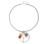 crayfomo Collana con ciondolo Chakra albero della vita in argento, Chip di cristallo arcobaleno, girocollo in pelle nera