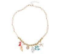 crayfomo Collana con ciondolo con conchiglia e stelle marine bohémien, girocollo irregolare con perline in finta perla con accenti in lega, Gioielli estivi per le vacanze in spiaggia da donna
