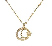crayfomo Collana con ciondolo con stella con maschera dorata da donna, dramma artistico, regalo di gioielli a catena stratizzati per stile boemo