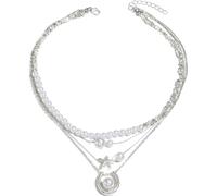 crayfomo Collana con ciondolo con stella di moda multistrato con perla e stella marina con ciondoli accessori a più fili adatti per vacanze, feste, festival e vita quotidiana