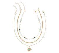 crayfomo Collana con ciondolo stella ottagonale vintage occhio del diavolo imitazione perla gioielli a strati adatto per festival, feste, lavoro e vita quotidiana