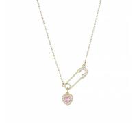 crayfomo Collana con cuore e graffetta cubica rosa con zirconi da donna, girocollo con spilla color oro, regalo di gioielli minimalisti per tutti i giorni
