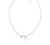 crayfomo Collana con fiocco a catena con clavicola a diamante rosa collana con ciondoli alla moda girocollo con perla regalo per donna