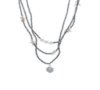 crayfomo Collana con perline a 3 strati a tema mare con ciondoli di stelle marine, perla e conchiglia, lunghezza regolabile, ideale per la moda ispirata alla spiaggia