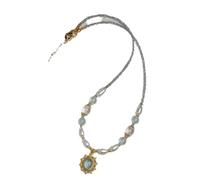 crayfomo Collana con perline e pietre preziose Collana acquamarina da donna con ciondolo infinità, pietra di natale, eleganti perline di cristallo, gioielli, regali per il compleanno, torna a scuola