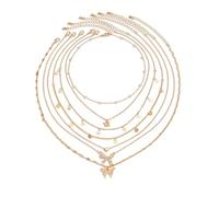 crayfomo Collana con stella farfalla multistrato perla dorata set di 7, collana multistrato regolabile, regalo di gioielli da donna