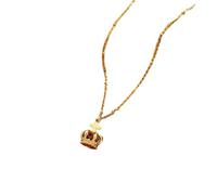 crayfomo Collana da donna con ciondolo a forma di corona e croce, placcata in oro 18 carati, delicato girocollo in filigrana, gioiello religioso alla moda