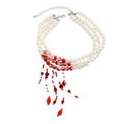 crayfomo Collana di cristallo rosso gocciolante per le donne, Collane di perle di Halloween a strati moltiplicati, Accessori per gioielli in costume gotico Regali