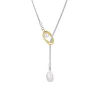 crayfomo Collana di perle di nappa, oro bicolore e argento, lunghezza della catena regolabile, perla in madreperla placcato in oro, per le occasioni sociali quotidiane