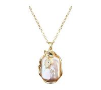 crayfomo Collana di perle di rame barocche placcate oro, ciondolo naturale di perla d'acqua dolce con accento foglia di cz per abiti quotidiani per feste nuziali