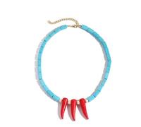 crayfomo Collana di perline turchese bohémien con pendente turchese rosso, collana di dichiarazione delle donne, scelta ideale per le vacanze, abbigliamento quotidiano e regalo