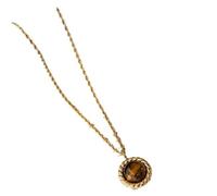 crayfomo Collana di pietra occhio di tigre di alta qualità, catena di pietra naturale fatta a mano, catena intrecciata vintage francese, collana di coppia placcata in oro 18K antiallergico, regalo di