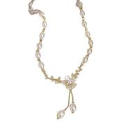 crayfomo Collana floreale con perla Y, delicato pendente floreale, accessorio ispirato all'annata, adatto per festival, feste, compleanni, lavoro e vita quotidiana