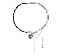 crayfomo Collana girocollo da donna ciondolo con cuore di tono d'argento a catena in rilievo con perline gioielli da regalo per i suoi accessori di moda festa di compleanno regali da ballo