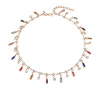 crayfomo Collana girocollo di cristallo colorato per le donne-Catena di toni d'oro con gemme rettangolari multicolori e strass lucidi, gioielli di statura per la festa