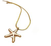 crayfomo Collana Oceano Regolabile-Ciondolo in Acciaio Inox Tono Oro Guscio & Stella Pendente a Prova Tarnish Gioielli da Spiaggia 40-45cm (13g)