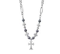 crayfomo Collana personalizzata con patchwork con perle incrociate, collana stile retrò alla moda, adatta per l'usura quotidiana e la donazione di regali, unisex