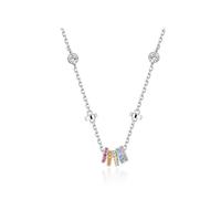 crayfomo Collana regolabile con zircone arcobaleno, Catena di tono d'argento con accenti di zircone alla moda, Catena con cerchio alla, Gioielli casual alla moda per l'abbinamento quotidiano