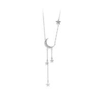 crayfomo Collana romantica con nappa luna e stella da donna, girocollo CZ con tono d'argento a forma di Y, regalo per compleanno e San Valentino, abbigliamento quotidiano