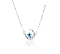 crayfomo Collana romantica da donna con luna e stella CZ, girocollo a stella blu con tono d'argento delicato, regalo per compleanno e San Valentino, abbigliamento quotidiano
