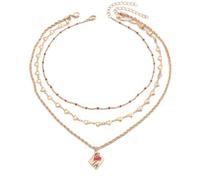 crayfomo Collana vintage con cuore rosso a tre strati con perline rosse e girocollo a forma di cuore in oro Gioielli eleganti per feste e regalo