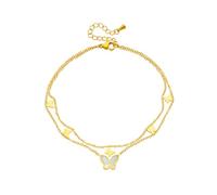 crayfomo Enamel Butterfly Pendant Anklet, Minimalist Smooth Drip Glaze Stainless Steel Multi-Layer Chain, Beach Style for Women Summer Vacation Party
