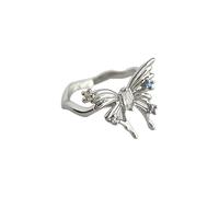 crayfomo Lady Butterfly-shaped Ring, Adjustable Open Setting Diamond Ring, Unique Jewelry and Charming Accessory for Parties