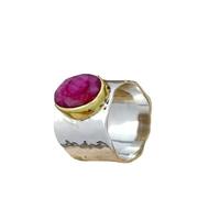 crayfomo Lady's Silver Wide-face Ring, Oval Hammer-patterned Thick Metal Ring, Unique Jewelry and Charming Accessory for Parties