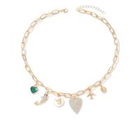 crayfomo Oro - Tone Charm Chain Choker Collana Amore Pendente Collana Fiore Gemma Collana di moda Adatto per feste, lavoro e vita quotidiana