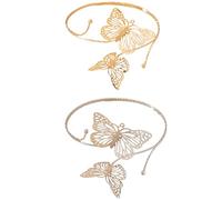 crayfomo Polsino A Farfalla Cava, Accessorio Alla Moda, Articolo Di Personalità, Ornamento Del Braccio Di Texture Metallica, Adatto Per Le Donne In Più Scenari Oro E Argento Set Di Due Pezzi