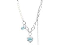 crayfomo Romantic Love Collana con ciondolo a cuore zircone-Placcato in argento con perla e cristallo per tutti i giorni