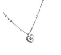 crayfomo S925 Collana con Zircone a Strisce D'Argento a Cuore Blu Per Le Donne, Coreano Minimalista di Nicchia Design Delicioso Clavicola Catena Gioielli